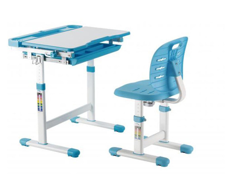 Set birou si scaun copii ergonomic reglabil in inaltime si spatar reglabil in adancime ErgoK Poppy Albastru- Lampa LED LMP306 si