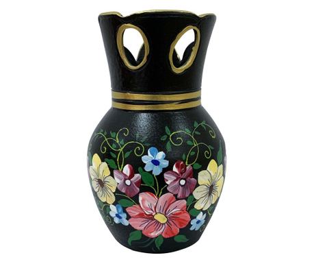 Vaza din ceramica de Arges realizata manual, Argcoms, Bufnita, Pictura florala, Negru