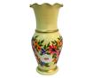 Vaza din ceramica de Arges realizata manual, Argcoms, H30, Silueta cu onduleuri (3), 2 inele, Pictura florala, Galben thumbnail 2