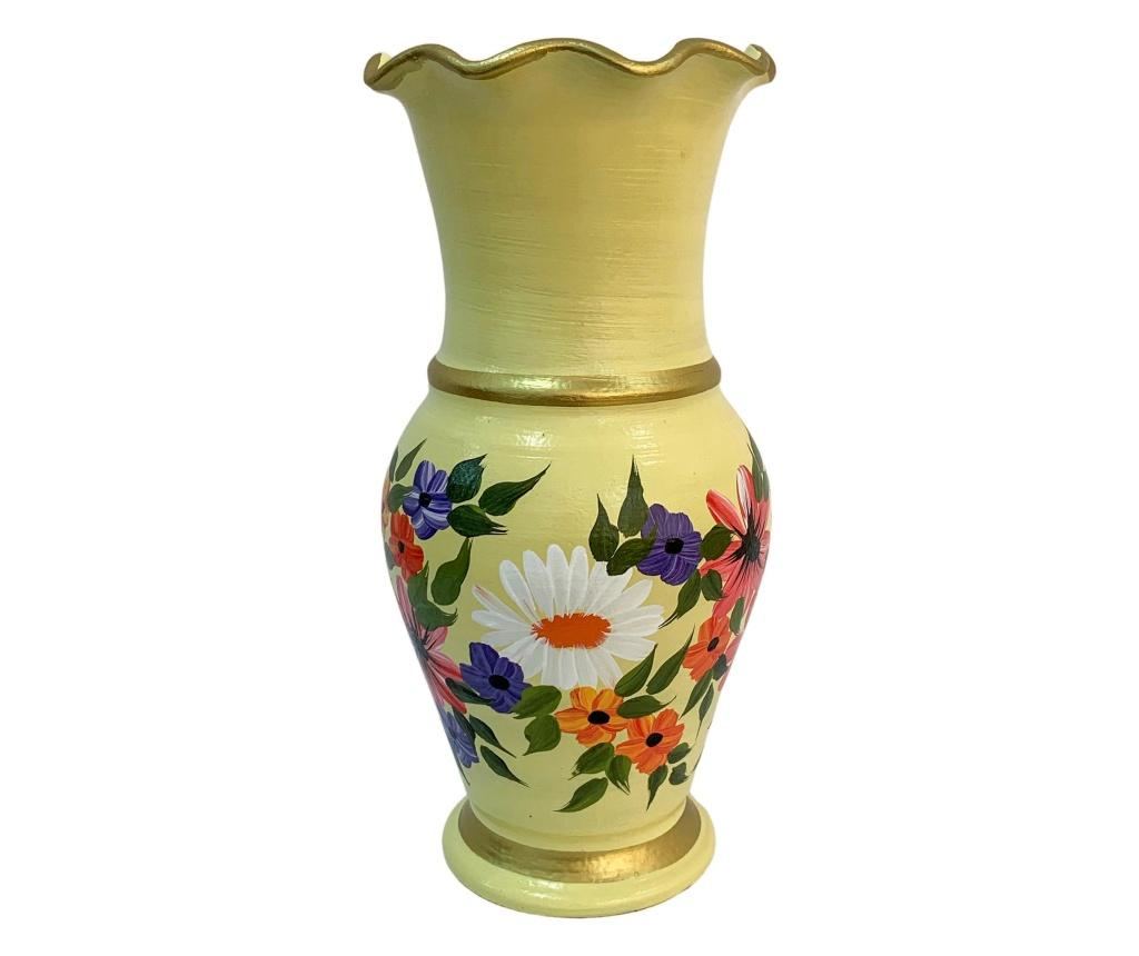 Vaza din ceramica de Arges realizata manual, Argcoms, H30, Silueta cu onduleuri (3), 2 inele, Pictura florala, Galben - 3