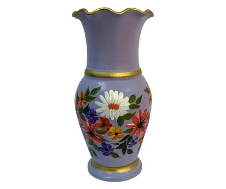 Vaza din ceramica de Arges realizata manual, Argcoms, H30, Silueta cu onduleuri (3), 2 inele, Pictura florala, Mov