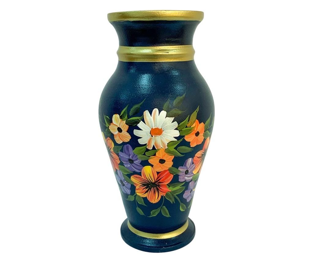 Vaza din ceramica de Arges realizata manual, Argcoms, H30, Silueta clasica (2), 3 inele, Pictura florala, Albastru