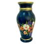 Vaza din ceramica de Arges realizata manual, Argcoms, H30, Silueta clasica (2), 3 inele, Pictura florala, Albastru thumbnail 2