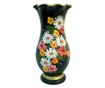 Vaza din ceramica de Arges realizata manual, Argcoms, H30, Silueta cu onduleuri (2), 1 inel, Pictura florala, Negru thumbnail 1
