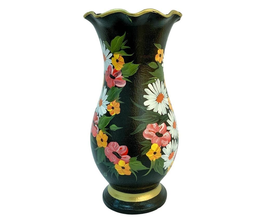 Vaza din ceramica de Arges realizata manual, Argcoms, H30, Silueta cu onduleuri (2), 1 inel, Pictura florala, Negru - 2