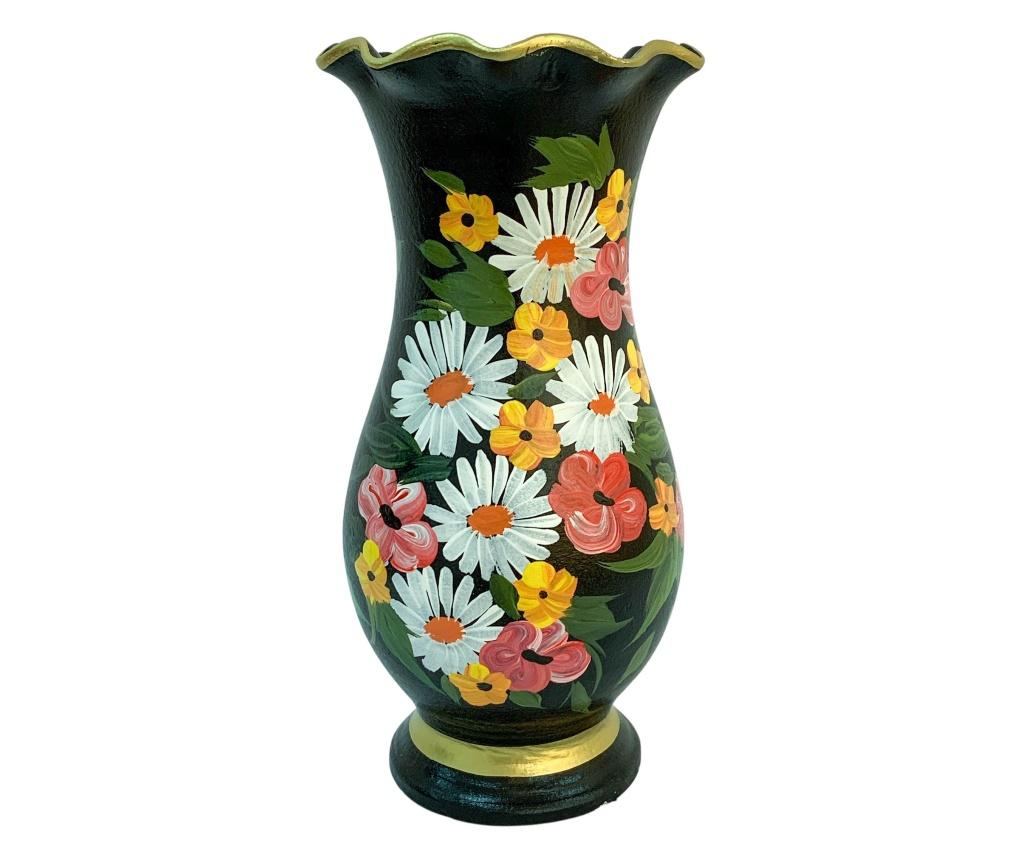Vaza din ceramica de Arges realizata manual, Argcoms, H30, Silueta cu onduleuri (2), 1 inel, Pictura florala, Negru - 3