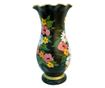 Vaza din ceramica de Arges realizata manual, Argcoms, H30, Silueta cu onduleuri (2), 1 inel, Pictura florala, Negru thumbnail 4