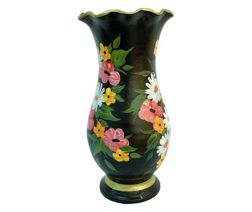 Vaza din ceramica de Arges realizata manual, Argcoms, H30, Silueta cu onduleuri (2), 1 inel, Pictura florala, Negru - 4