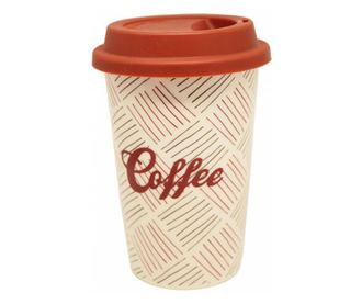 Pufo Stripes kerámia utazókávés bögre szilikon fedéllel, 415 ml