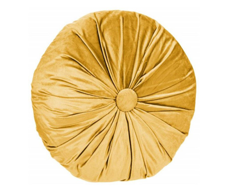 Perna decorativa rotunda Pufo din catifea cu buton, model Attraction velvet, pentru canapea, pat, fotoliu, galben