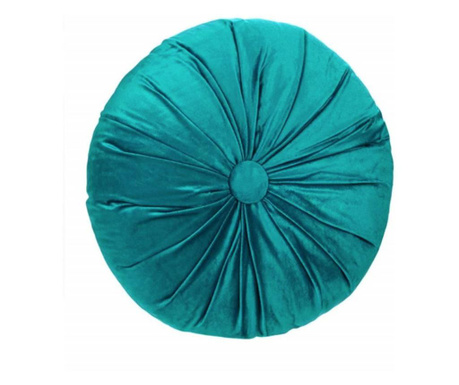 Perna decorativa rotunda Pufo din catifea cu buton, model Attraction velvet, pentru canapea, pat, fotoliu, turcoaz
