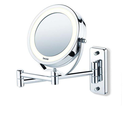 Козметично огледало Beurer, 5 кратно увеличение, LED осветление, За стена, Сребрист