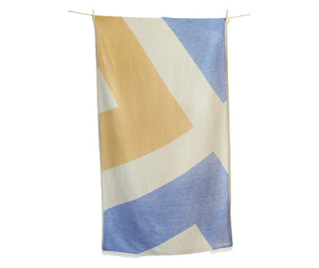Плажна кърпа GLYFADA PARL.BLUE & MUSTARD 100% памук и ленени влакна, абсорбираща и бързосъхнеща