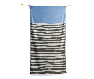 Плажна кърпа MANDRAKI parl.blue black 100% памук и ленени влакна, абсорбираща и бързосъхнеща