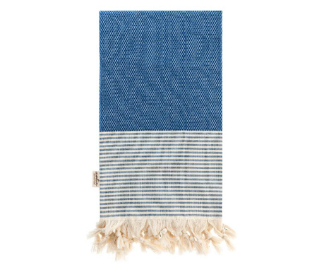 Плажна кърпа ITHAKI-Midnight-Blue , 100% памук и ленени влакна, абсорбираща и бързосъхнеща