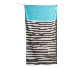 Плажна кърпа MANDRAKIturquoise black 100% памук и ленени влакна, абсорбираща и бързосъхнеща 100/180cm