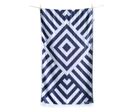 Плажна кърпа SIDARI navy blue white 100% памук и ленени влакна, абсорбираща и бързосъхнеща