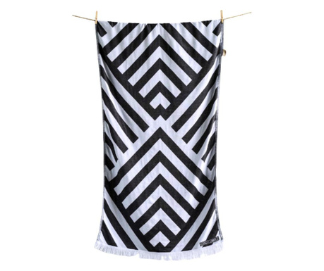 Плажна кърпа BENITSES black white 100% памук и ленени влакна, абсорбираща и бързосъхнеща