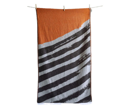 Плажна кърпа ORNOS orange black 100% памук и ленени влакна, абсорбираща и бързосъхнеща
