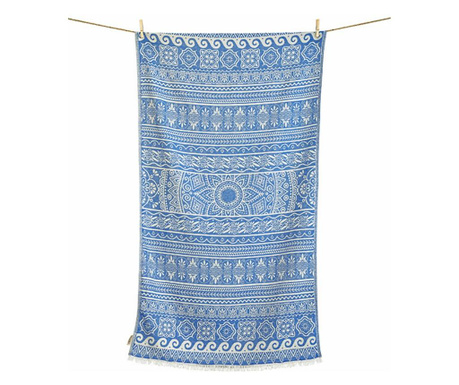 Плажна кърпа ELLINIKO PARL BLUE 100% памук и ленени влакна, абсорбираща и бързосъхнеща