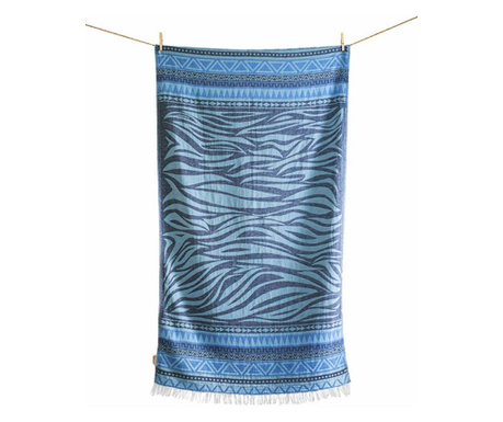 Плажна кърпа MILOS LIGHT BLUE NAVY BLUE & PARLIAMENT BLUE 100% памук и ленени влакна, абсорбираща и бързосъхнеща