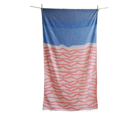 Плажна кърпа NISYROS parl.blue jean pink 100% памук и ленени влакна, абсорбираща и бързосъхнеща