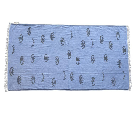 Плажна кърпа ΜΑΤΙ BLUE JEAN & BLACK 100% памук и ленени влакна, абсорбираща и бързосъхнеща