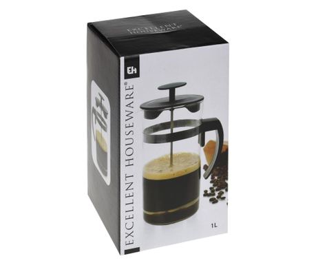 Infuzor cafea de sticlă, cu capac, capacitate 1L
