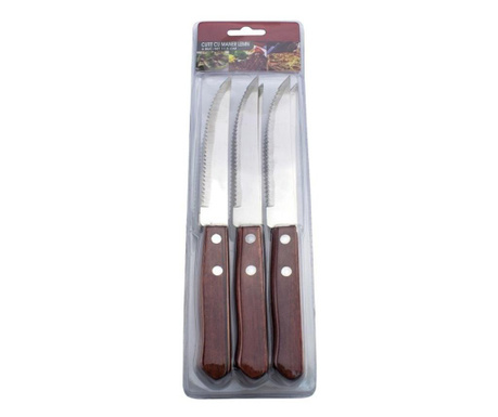 Комплект назъбени ножове, AZHOME, Дървена дръжка, 6 бр