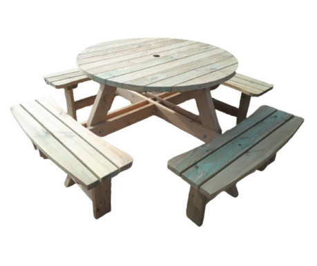 set mobilier pentru gradina din lemn de pin , masa si banci