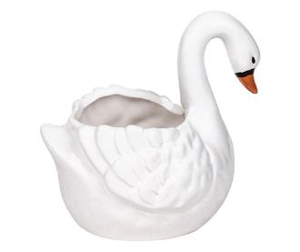 Ghiveci decorativ, model lebada, din ceramica alba