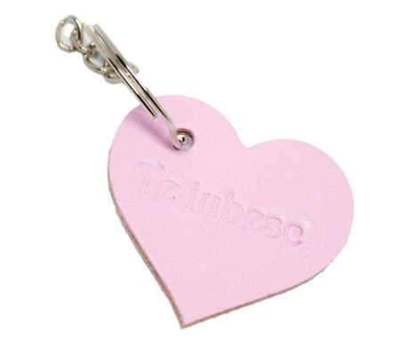Breloc te iubesc, piele, createur, handmade, 7 cm - roz
