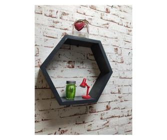 Raft de perete din lemn, in forma hexagonala, tip fagure, cu prindere ascunsa, Carnival, gri antracit, 37.5 x 32.5 x 9.5 cm