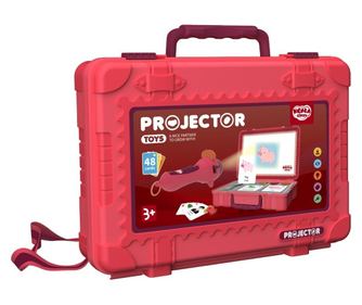 Set jucarie educativa proiector tip lanterna pentru copii, 48 de imagini,carti cu pictograme, cutie depozitare, +3 ani, Rosu