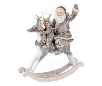 Figurina Calut pe balansoar cu Mos Craciun din polirasina gri 20 cm x 7 cm x 22 h  0