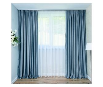 Set Decolis, Draperie Catifea Albastru 2 buc x 150 cm, cu Perdea Letitia Alb 1 buc x 300 cm, H-250 cm