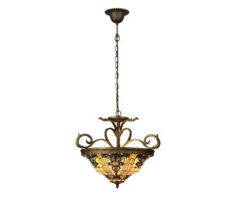 Železen lestenec bakrene barve in senčnik iz stekla Tiffany, 3 x 60 W, Ø 56 cm x 55-170 v