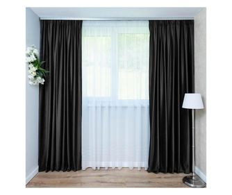 Set Decolis, Draperie Catifea Negru 2 buc x 150 cm, cu Perdea Letitia Alb 1 buc x 300 cm, H-250 cm