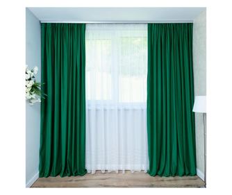 Set Decolis, Draperie Catifea Verde Smarald 2 buc x 150 cm, cu Perdea Letitia Alb 1 buc x 300 cm, H-250 cm