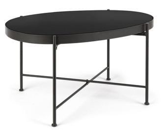 Fekete vas dohányzóasztal és üveglap Rashida 70 cm x 46 cm x 40 h