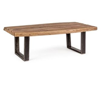 Konferenční stolek s hnědou dřevěnou deskou a černými železnými nohami se stříbrnou patinou Elmer 120 cm x 70 cm x 42 v