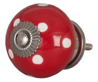 Σιδερένιο και Κεραμικό Πόμολο Κόκκινο με Άσπρες Τελείες Ø 4 εκ.