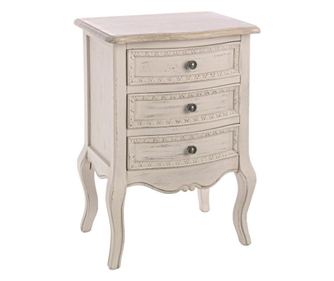 Comoda cu 3 sertare din lemn bej maro antichizat Clarisse 48 cm x 35 cm x 69 h