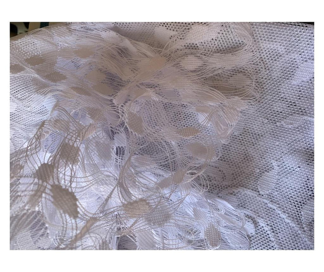 Дълго перде с ширит лента Tina, дантела и ресни, 180x250 cm, 100% Полиестер, Бял