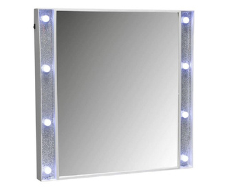 Oglinda de perete cu 8 leduri, cu sclipici argintiu-alb Oem, 50x50 cm, alb