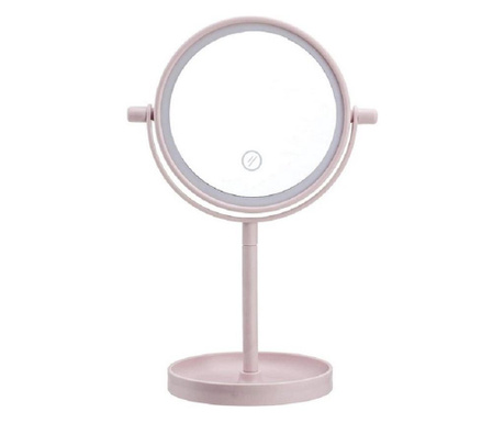 Oglinda de masa, pentru make-up cu lumina led integrata, roz...