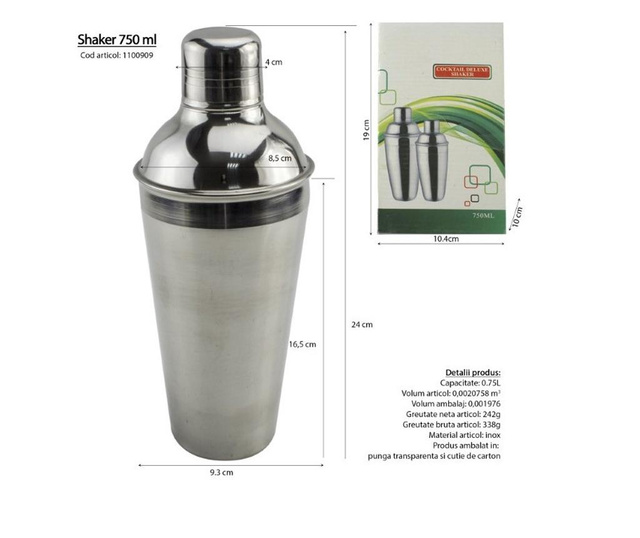Shaker, 750 ml, rozsdamentes, AZHOME