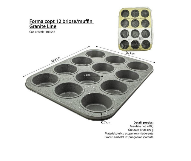 Tava muffins 12 briose granite line, Azhome