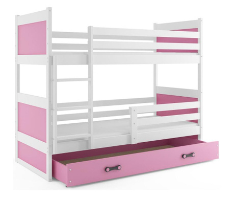Drveni dječji krevet na kat Rico s ladicom - bijeli - rozi - 20090
