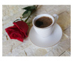 Set espresso, 6 cesti si 6 farfurioare, alb-unt cu dunga aurie Oem, Shabby chic, portelan, alb-unt, 6x6x6 cm